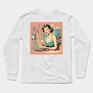 Retro Work Macbook Vintage Art Pin Up Girl Long Sleeve T-Shirt